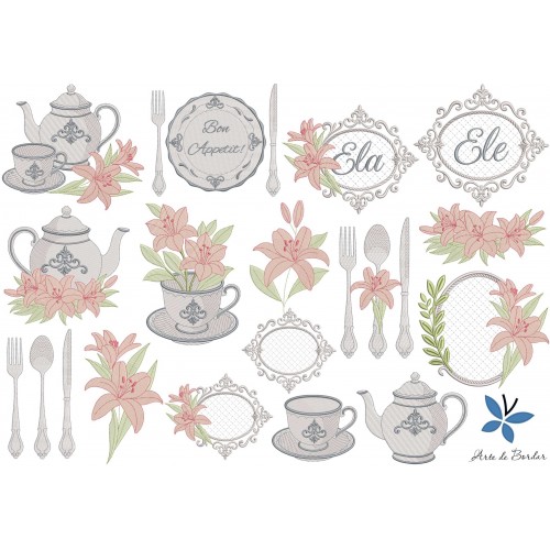 Matrizes de Bordado Jogo de Chá 001