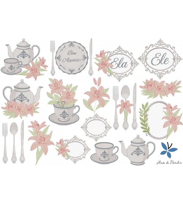 Matrizes de Bordado Jogo de Chá 001