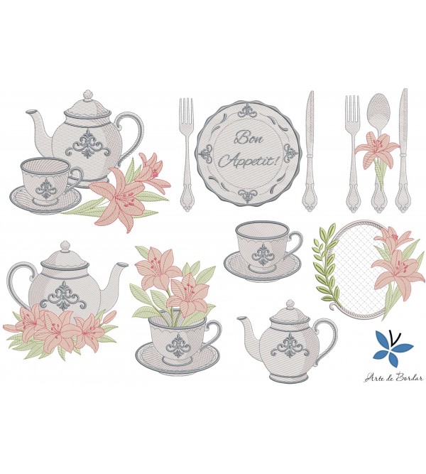 Matrizes de Bordado Jogo de Chá 001