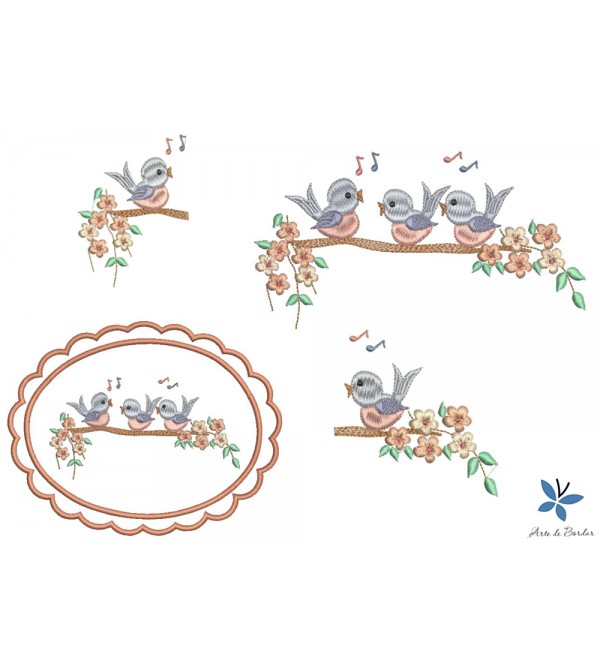 Matrizes de Bordado Flores e Pássaros 019