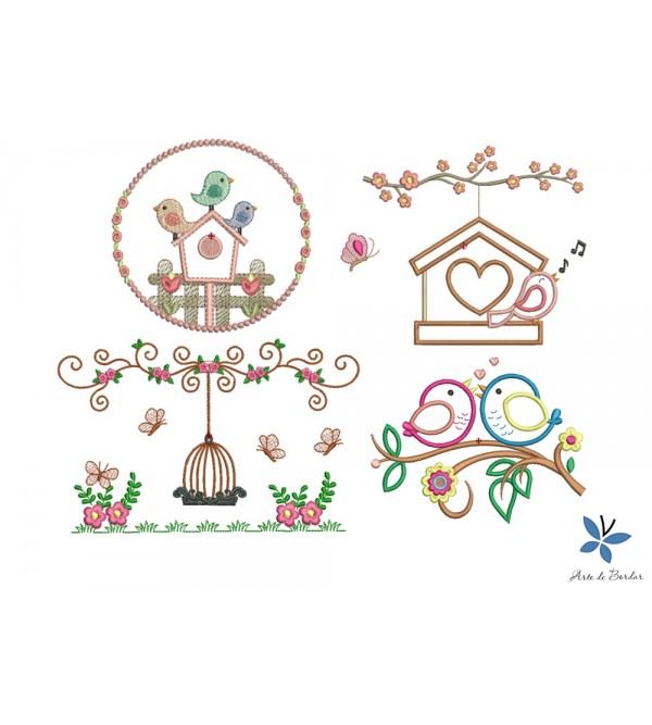 Matrizes de Bordado Flores e Pássaros 029
