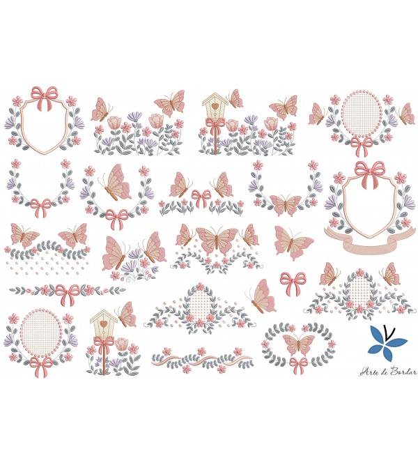 Matrizes de Bordado Borboletas e Flores 001